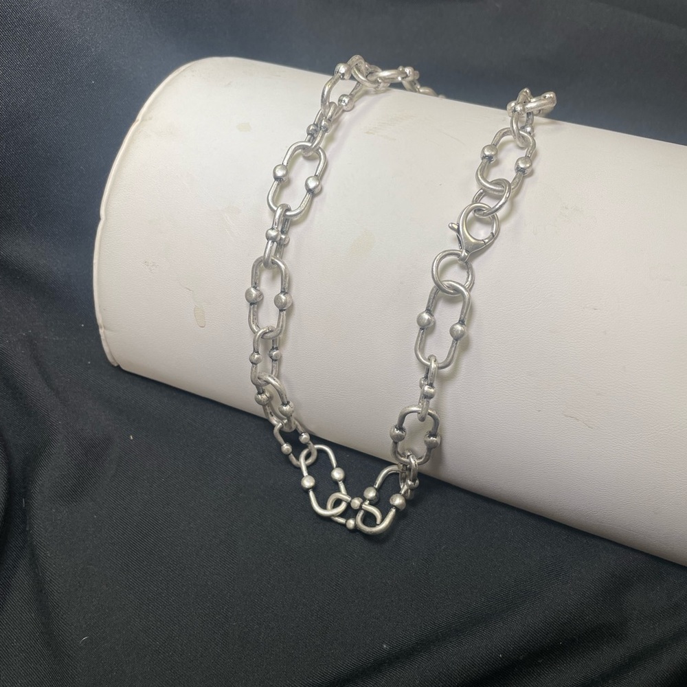 Burnish matte silver plated chunky statement link necklace